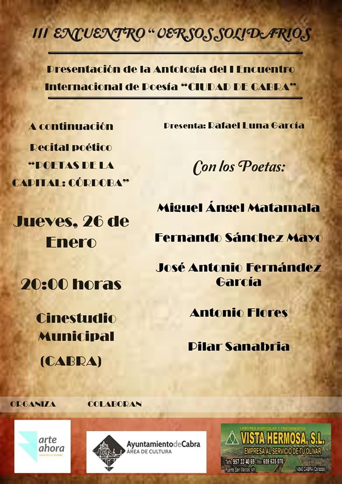 III encuentro Versos Solidarios y permio de poesia Ciudad de Cabra.